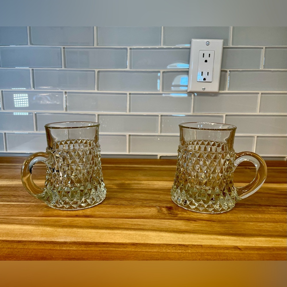 Vintage Pair of Indiana Diamond Point Glass Mugs